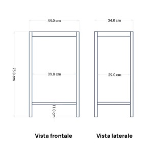 Schizzo delle dimensioni della fontana da giardino t.b.t.: vista frontale e laterale con misure.