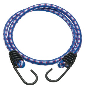 Corda elastica blu, bianca e rossa con ganci in metallo, lunghezza 100 cm, per viaggio e trasporto.