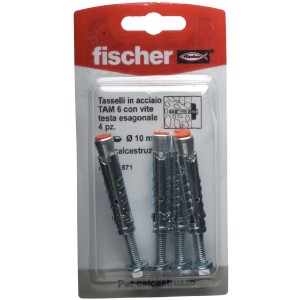 Fischer Tasselli tasselli, 4 pezzi, per calcestruzzo, con viti e testa esagonale.