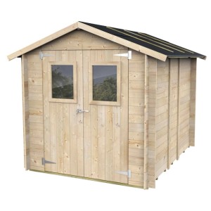Casetta da giardino in legno Argenta 198x248 cm, abete chiaro, doppia porta con finestre, tetto a capanna.
