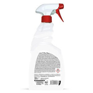Flacone spray di detergente, bianco con spruzzatore rosso. Detergente per casa e industria.