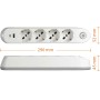 Multipresa bianca t.b.t. con 4 prese Schuko, porta USB e dimensioni 290x52x45mm.