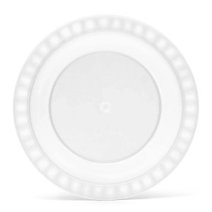 Piatto bianco t.b.t. per campeggio e outdoor, vista dall'alto.