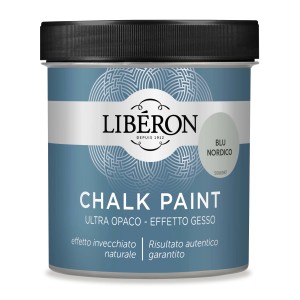 Barattolo di pittura a gesso blu "Blu Nordico" di Liberon per effetti decorativi.