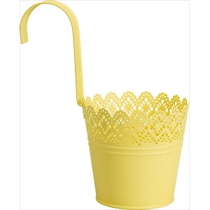 Portavaso sospeso giallo in metallo con motivo traforato, 23x15x25,5 cm, per balcone e terrazza.