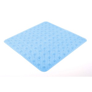 Tappetino doccia azzurro con rilievi antiscivolo, accessorio per doccia.