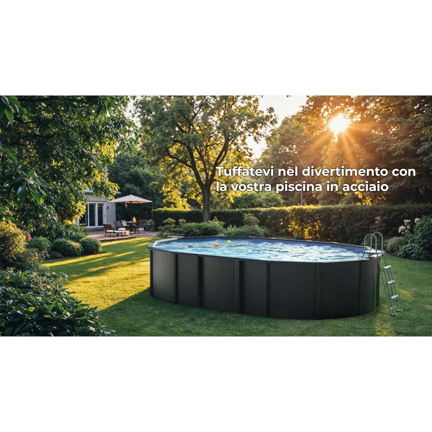 Piscina fuori terra ovale in acciaio antracite Gre 610x375 H 132 cm_7