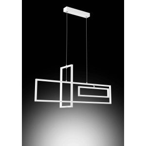 Moderna lampada a sospensione t.b.t. bianca con forme geometriche per interni.