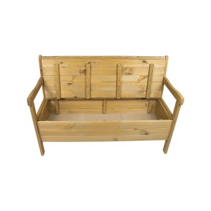 Panca da giardino t.b.t. in legno aperta con spazio contenitivo sotto il sedile.