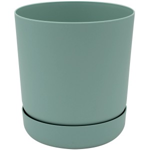 Vaso per piante t.b.t. verde menta con sottovaso coordinato.