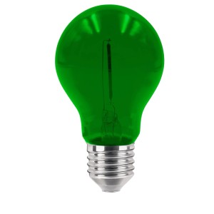 Lampadina LED E27 verde con vetro trasparente per illuminazione d'atmosfera.