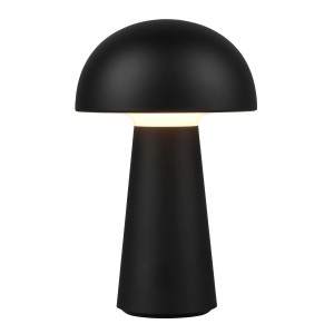 Lampada da tavolo LED Lennon nera a forma di fungo, dimmerabile e resistente agli spruzzi.