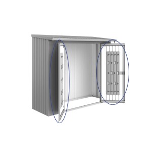 Kit porta per WoodStock 230, argento metallizzato, con serratura a cilindro con maniglia e sistema di stoccaggio.