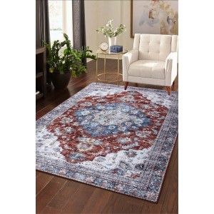 Tappeto Kashi washable d 120x170 cm rosso-blu