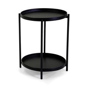 Tavolino da giardino tondo 2 piani in metallo nero Ø 40 cm H 50 cm
