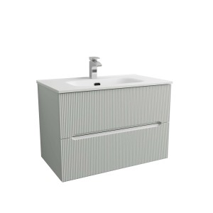 Mobile bagno grigio con texture a coste e lavabo per bagno.