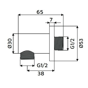 Disegno tecnico dell'accessorio doccia t.b.t. con dimensioni.