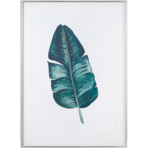 Cornice in plastica color argento 50x70 cm con motivo di foglia verde.