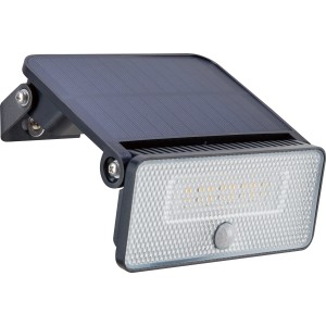 Lampada da parete solare a LED nera con sensore PIR, 8W, 1000lm per esterni.