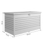 Box da giardino Biohort 160 High (83x159x79cm) argentata per riporre gli utensili.