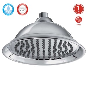 Soffione doccia t.b.t. cromato a soffitto con getto a pioggia.