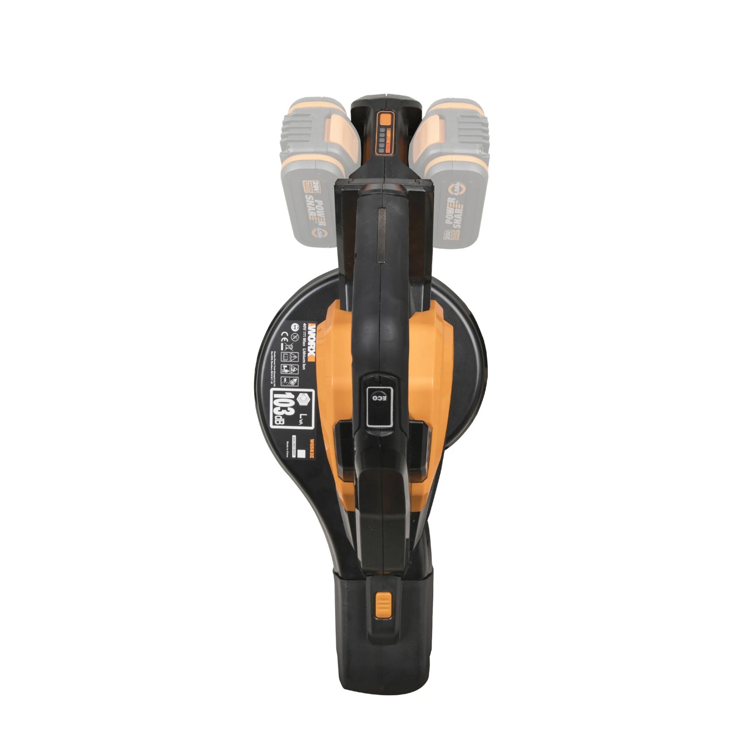 Worx WG583E.9 soffiatore/aspiratore a batteria, 2x20V, senza batteria/caricabatterie, nero/arancio.