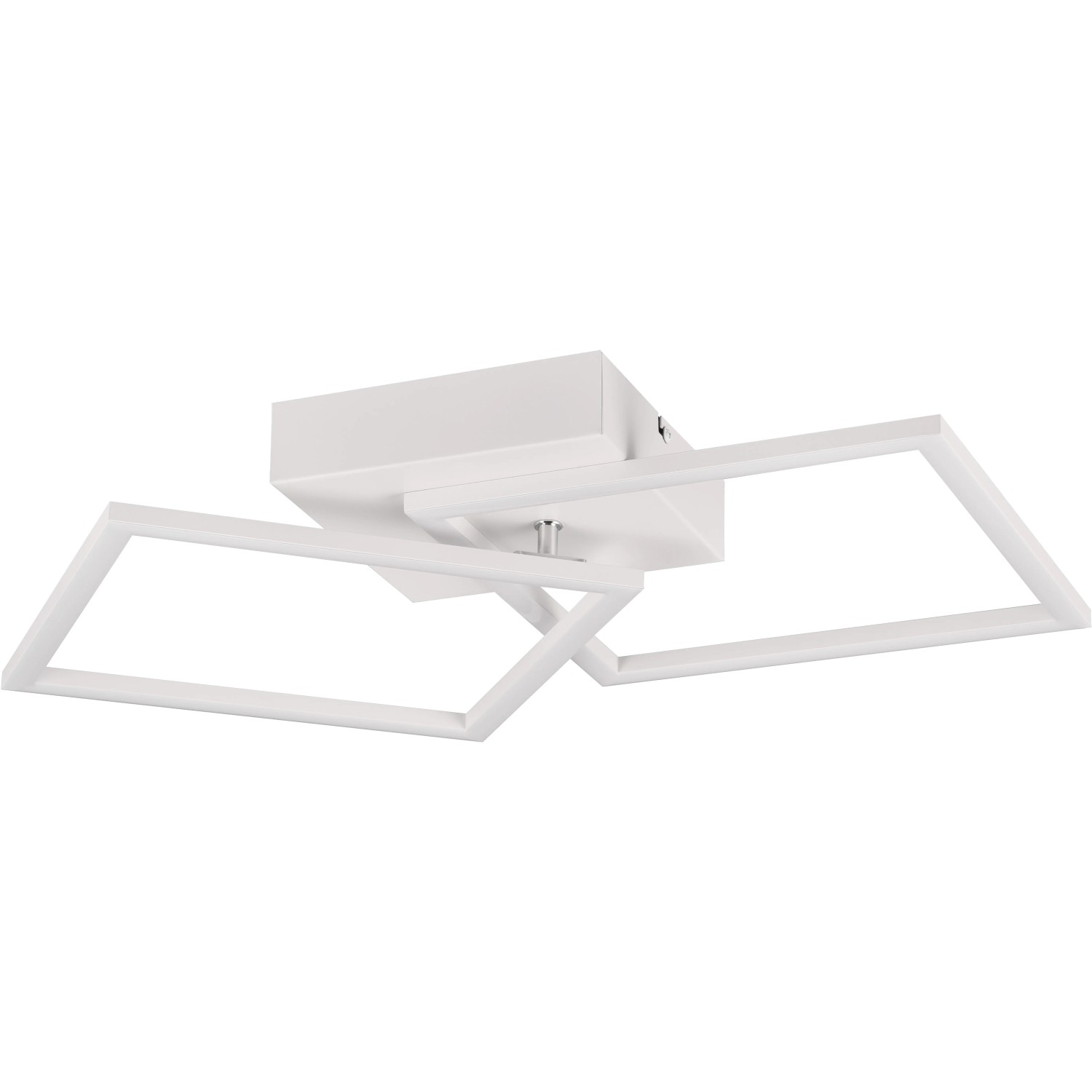 Moderna plafoniera LED bianca Trail con elementi geometrici orientabili.