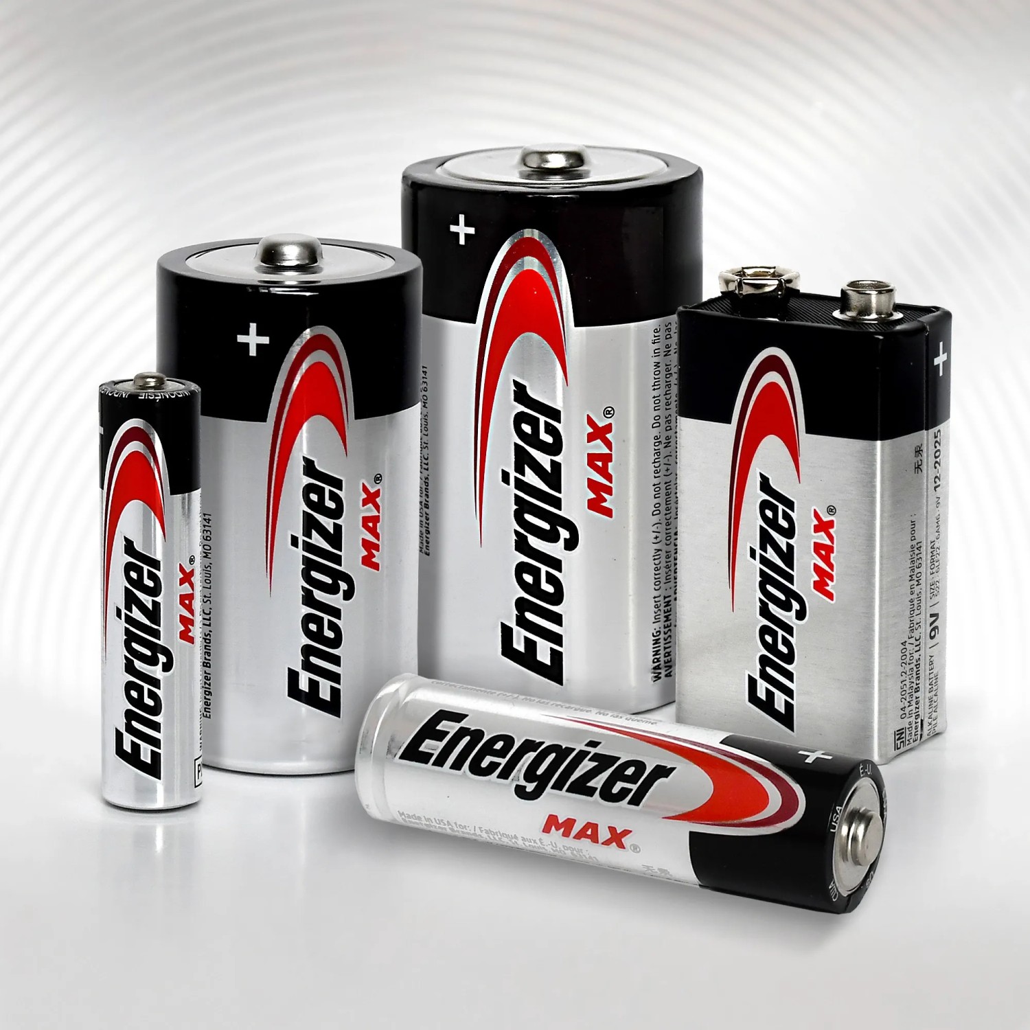 Batterie alcaline Energizer Max, varie dimensioni, inclusa 9V.