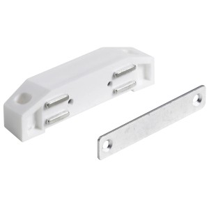 Fermaglio magnetico bianco Hettich (10 kg) con contropiastra per accessori mobili.