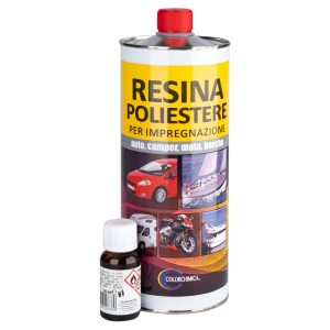 Set resina poliestere per auto, camper, moto e barca. Trasparente.