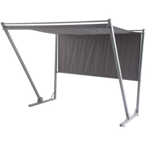Gazebo t.b.t. grigio con pannelli laterali in tessuto e struttura in metallo.
