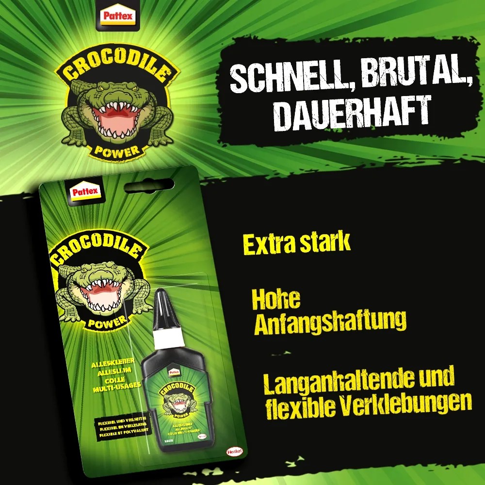 Colla Istantanea Pattex Crocodile Power Extra Forte – Per Metallo, Legno, Plastica, Asciugatura Rapida, Impermeabile, 10 G