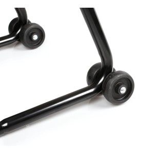 Cavalletto moto nero t.b.t. per cura auto con ruote.