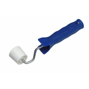 Rullo per giunti LUX con rullo conico bianco e manico in plastica blu.
