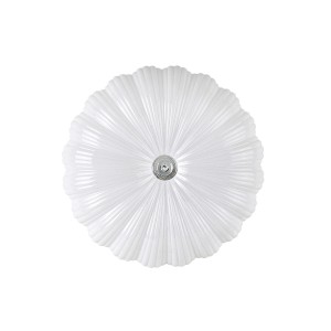 Plafoniera LED t.b.t. bianca con design floreale e centro color argento.