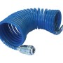 Tubo aria compressa blu a spirale con attacco rapido per accessori compressore.