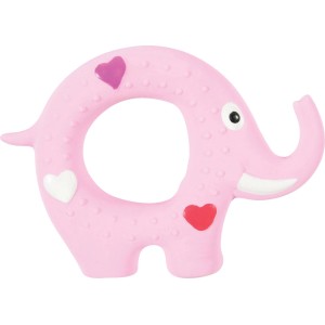 Massaggiagengive per cuccioli a forma di elefante rosa con cuori.