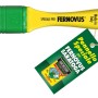 Pennello per materiali per dipingere con manico giallo-verde ed etichetta.
