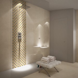 Esempio di bagno con piastrelle a mosaico.
