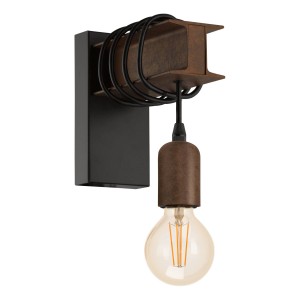 Lampada da parete Eglo Townshend 4, nero-marrone, con elementi in metallo in stile industriale.