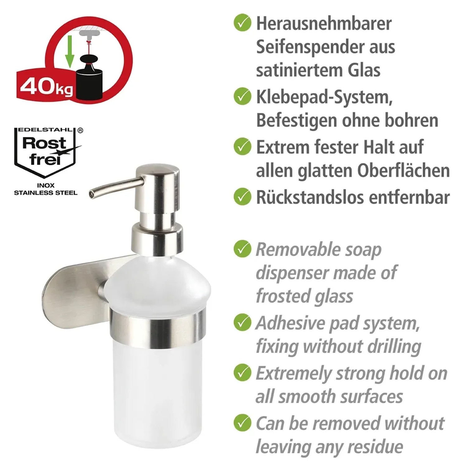 WENKO Set WC Orea Matt Turbo-Loc®, chiuso, fissaggio senza trapano, portascopino con igienico scopino WC, in acciaio inox opaco di qualità resistente contro la ruggine, 9 x 39 x 12,5 cm