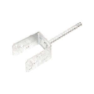 Supporto per palo a U da cementare, larghezza 71 mm, acciaio zincato a caldo.