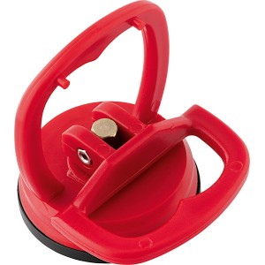 Mini ventosa rossa (2 kg) per sollevare superfici lisce, ideale per piastrelle e vetro.