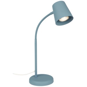 Lampada da scrivania blu con braccio flessibile per illuminazione ottimale.