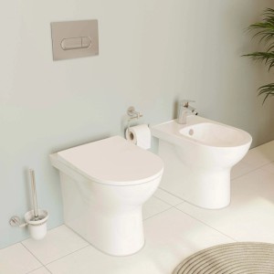 Bidet filo muro S20 Round a pavimento in ceramica bianca monoforo