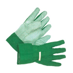 Guanti da giardino LUX da donna, taglia S, verdi con puntini bianchi per una presa migliore.