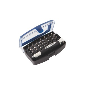 Set mini bit di precisione LUX, 22 pezzi, in scatola di plastica con cacciavite.