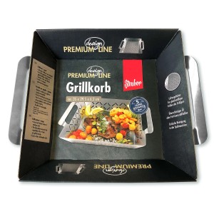 Steuber Cesto per griglia grande, acciaio inox, 34,5x29,5cm, con fori di ventilazione.