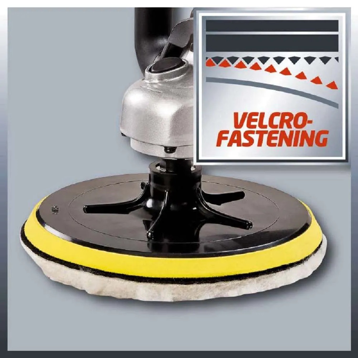 Lucidatrice per la cura dell'auto con attacco per lucidatura e fissaggio a velcro.