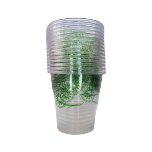 Pila di bicchieri trasparenti t.b.t. con stampa verde, categoria: Stoviglie.